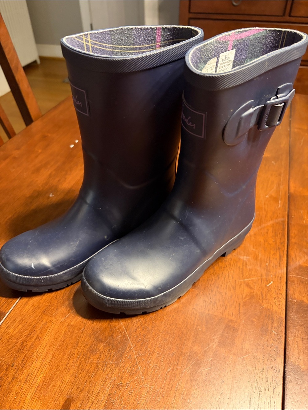 Joules Navy Rubber womens Rain Boots with Side Buckle